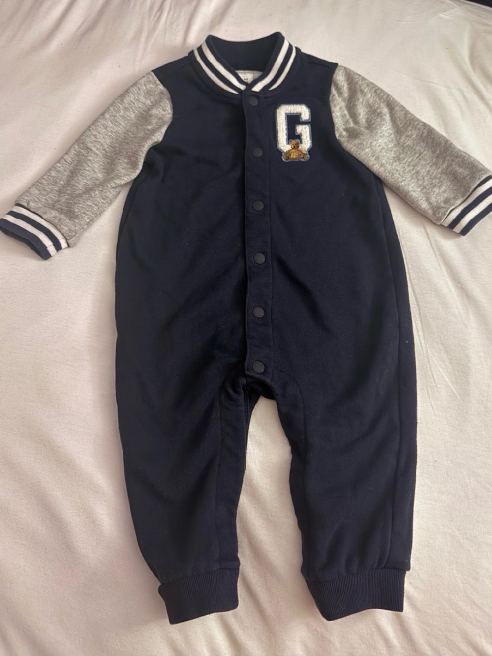 BabyGap navy  and Gray Varsity One-Piece Romper